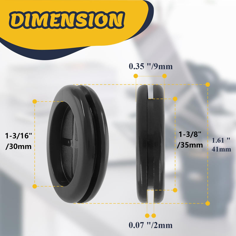 [Australia - AusPower] - 6pcs 1-3/16" ID 1-3/8" Drill Hole Rubber Grommets, Firewall Hole Plug Wire Protection, Double-Sided Round Hole Grommet Kit (Black) 1-3/16" ID 1-3/8" 