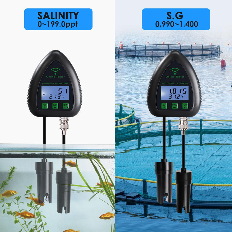 [Australia - AusPower] - Online APP Monitoring WiFi Water Quality Tester pH/TDS/Salt/S.G/Temperature for Aquarium Hydroponics Pool Aquaculture with Easy Calibration 