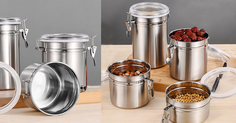 Walktosun Stainless Steel Food Container with Clear Lids Airtight Container Stackable Small Canisters Kitchen Pantry Storage for Cereal, Snacks, Candy, Herbs, Spices, Sugar, Tea (1.8L Silver-2) 1.8L Silver-2