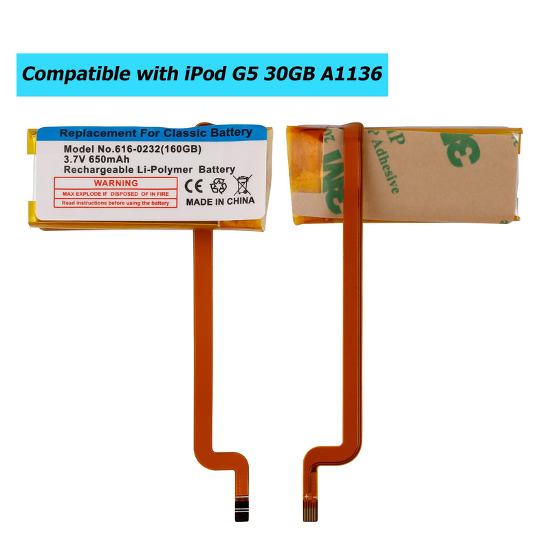 [Australia - AusPower] - 616-0227, 616-0229, 616-0230, 616-0412, 616-0232 Replacement Battery Compatible with iPod G5 30GB A1136 