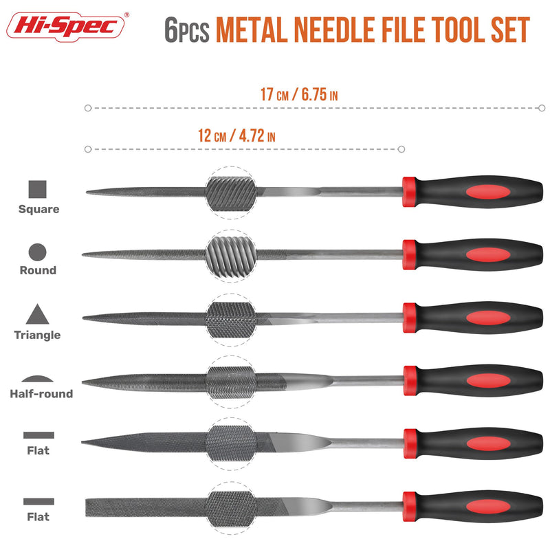 [Australia - AusPower] - Hi-Spec 6pc Metal Small Needle Hand File Tool Set Kit. Fine Micro Steel Files. Flat, Half, Round & Triangle for Crafts, Metal & Wood Work. 6 Pieces 