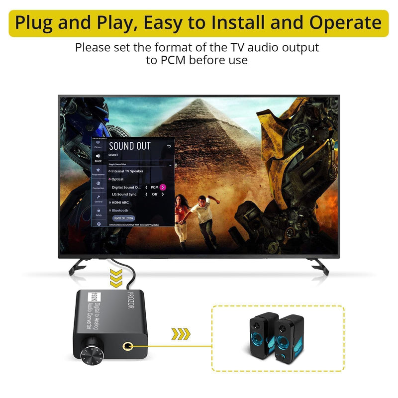 [Australia - AusPower] - PROZOR 192KHz Digital to Analog Audio Converter with Volume Control, Digital SPDIF Optical to RCA Converter with Audio Amplifier Chip, Optical to 3.5mm DAC for HDTV DVD Blu-ray Players 