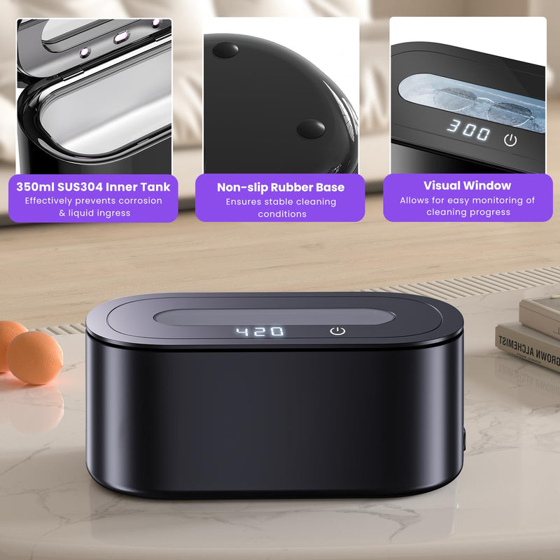 [Australia - AusPower] - Ultrasonic Jewelry Cleaner, 48Khz 12oz Professional Jewelry Cleaner Ultrasonic Machine with Digital Timer, 30W Portable Ultrasonic Cleaner for Eyeglasses, Necklaces, Rings, Watches, Dentures Black 