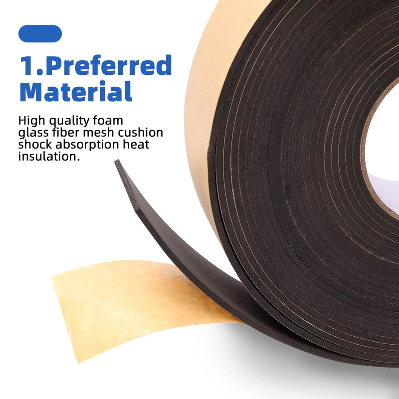 Glarks 1 Roll Self Adhesive Foam Insulation Tape with Scissors, 3" W x 1/8" T x 32.8' L High Density Shock-Absorbing Sound Proof Seal Strip Waterproof Weather Stripping Foam Tape for Door and Window