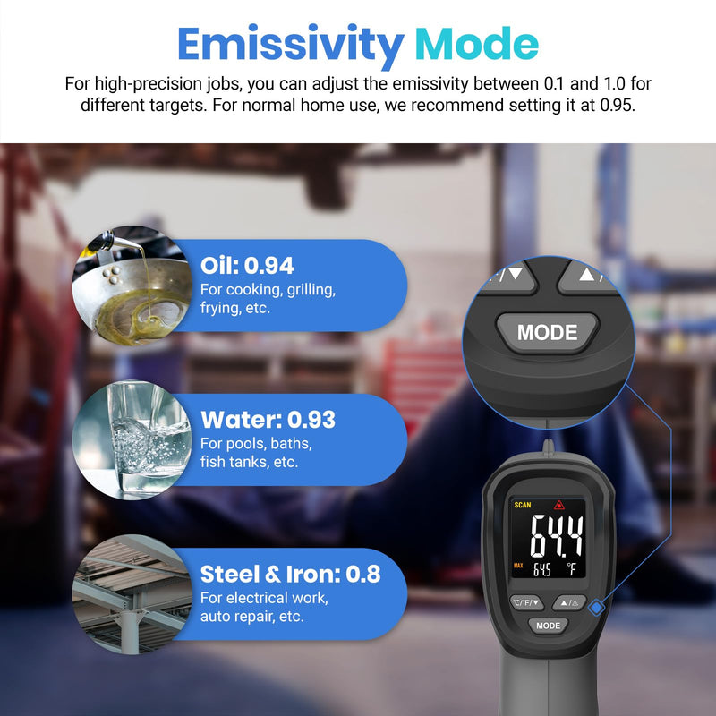 [Australia - AusPower] - Etekcity Infrared Thermometer Laser Temperature Gun -58°F 1130°F, Digital Laser IR Temp Heat Gun for Pool, Fridge, Engine, HVAC, Kitchen Cooking Accessories for Pizza Oven, Griddle, Meat Black 