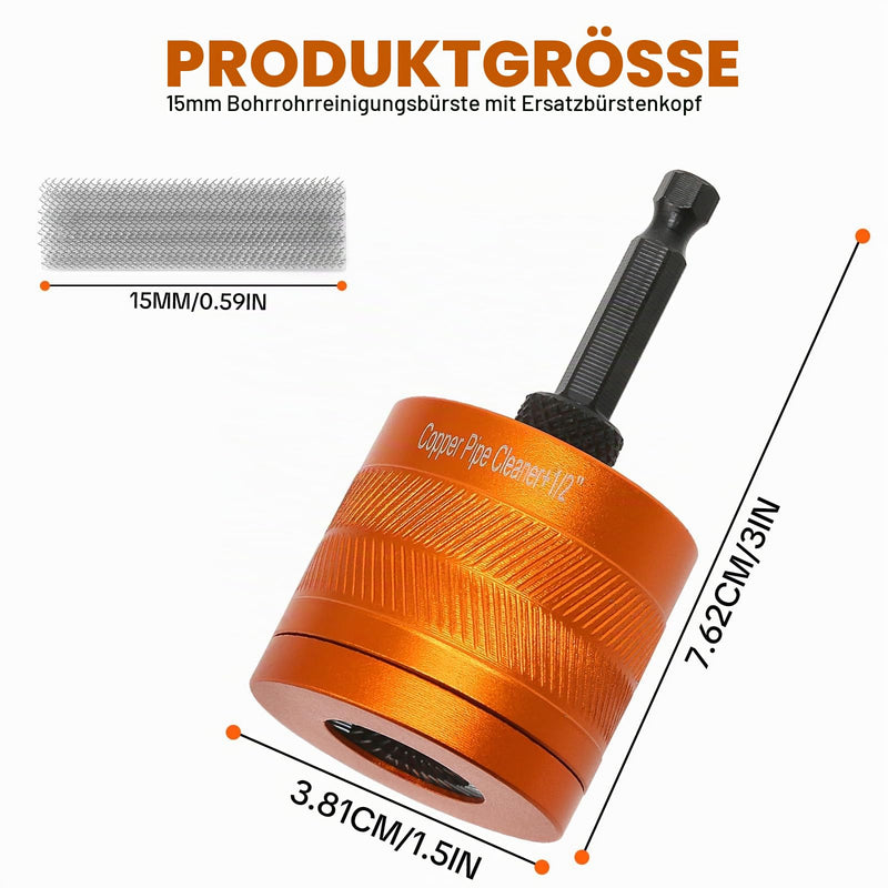 Copper Pipe Cleaner 15 mm Hexagonal, Copper Tube Cleaner for Cordless Screwdriver, Cleaning Brush Copper Tube with Replacement Brush for Copper Brass Pipes Cleaning S