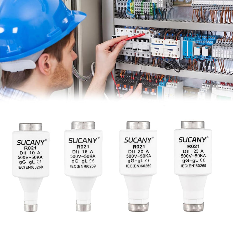 R021 DII E27 Ceramic Fuse Inserts, 10A, 500V, 50kA, gG (Pack of 10) | Diazed Fuse Inserts, 10 Amp Spiral Fuse, for Electrical Appliances in the Home and Industry
