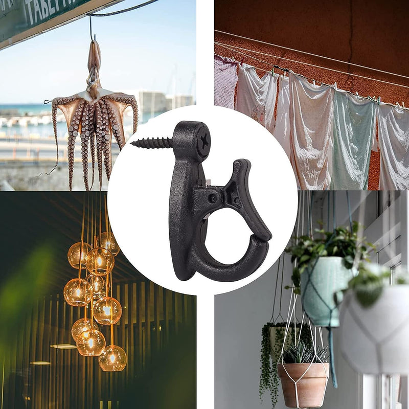 [Australia - AusPower] - Outdoor String Lights Hooks, Screw Hooks for Hanging Christmas Lights, Light Hanger Hooks for Patio Lights, Light Wire and Plants - Black, 20 Pack Wall 