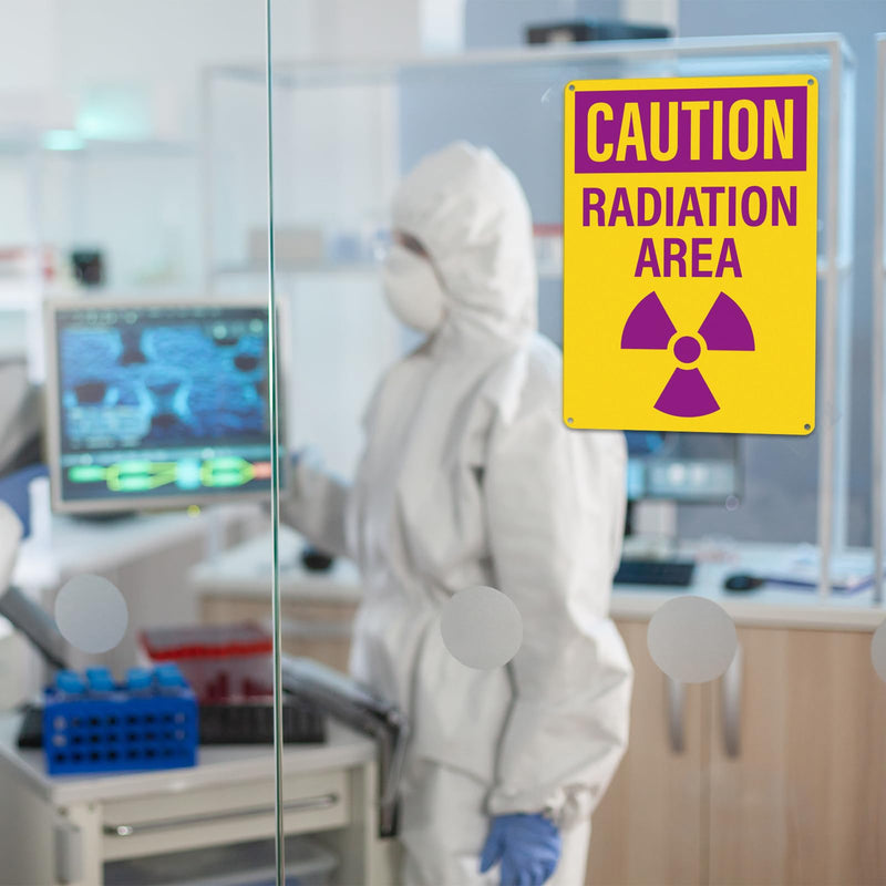 4 Pack Caution Radiation Area Signs 10 x 7 Inch Rust-Free Aluminum OSHA Sign with Symbol UV Protected Industrial Radioactive Warning Signs for Business Construction Site Warehouse