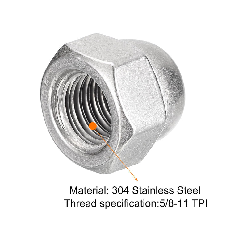 [Australia - AusPower] - uxcell 5/8-11 Acorn Cap Nuts,10pcs - 304 Stainless Steel Hardware Nuts, Acorn Hex Cap Dome Head Nuts for Fasteners (Silver) 10 