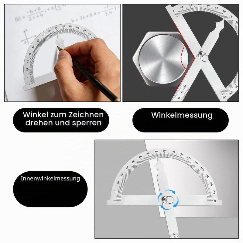 Flintronic Stainless Steel Protractor with Locking Screw, 0-180° Adjustable Prez Degree Ruler Metal with Scale (150 mm) Protractor Metal for School Woodwork Home Work Craftsman DIY #Style-a 150mm