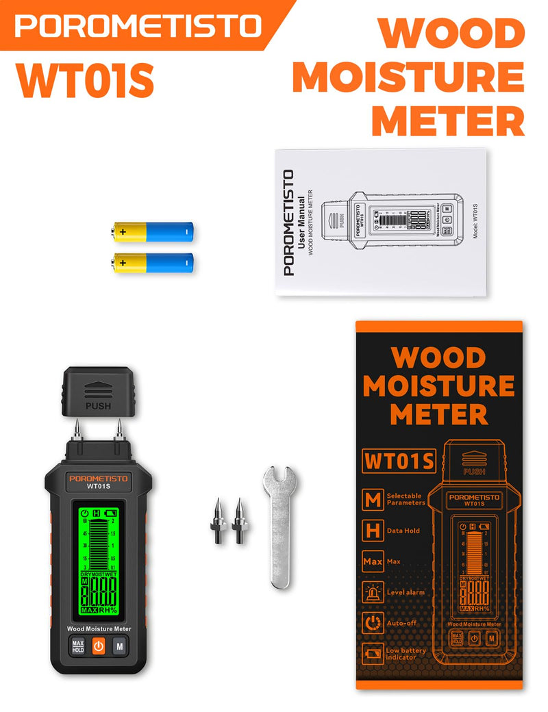 [Australia - AusPower] - 5 in 1 Moisture Meter, POROMETISTO 5 Modes Wood Moisture Meter with Three-Color Backlight, Data Hold & Max Measurement, Ideal for Wood (Oak/Pine/Walnut) and Building Materials 