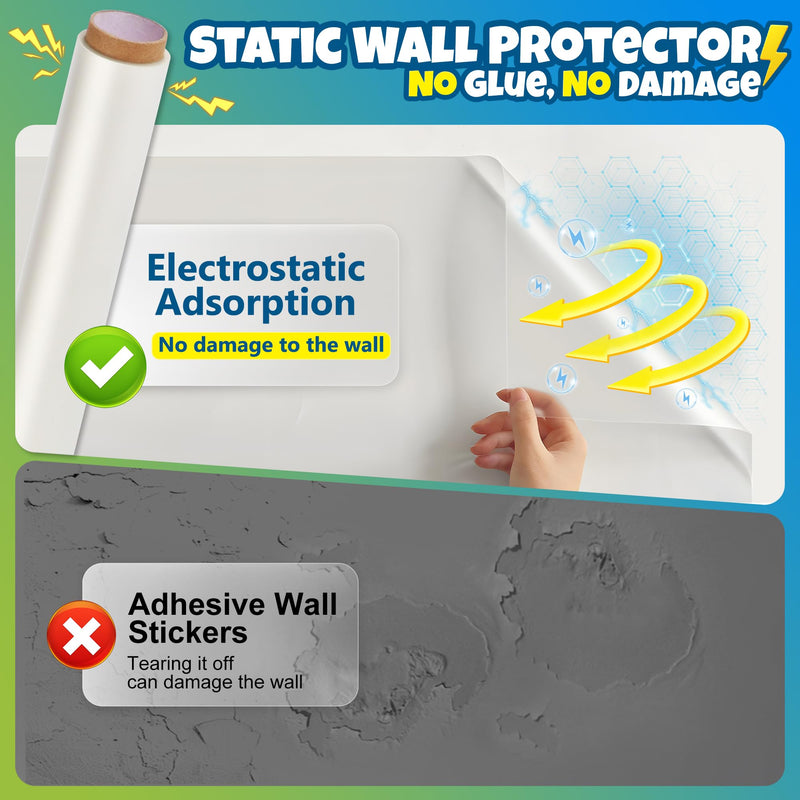 Electrostatic Wall Protective Film, Clear Protector Removable Contact Paper, Transparent Static Cling, Plastic Wall Protector from Trash Can, Chair Back, Furniture, Door (Matte, 15.7in x 16.4ft) Matte