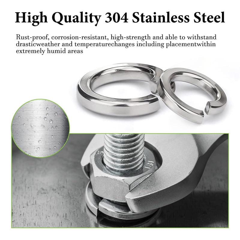 [Australia - AusPower] - Spring Lock Washers Assortment Kit(1000 Pack),M2 M2.5 M3 M4 M5 M6 M8 M10 M12 Metric Split Lock Washer Set,304 Stainless Steel Lock Washers for Screws Bolts 