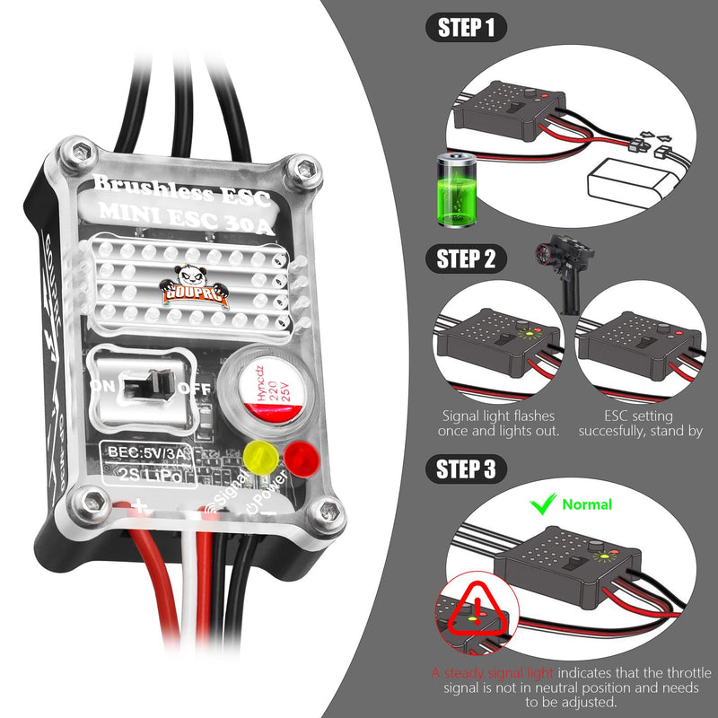 GOUPRC Upgarde Transparent 2204 2400KV Brushless Outrunner Motor with Mount & 30A Brushless ESC Combo Kit for SCX24 Axial 1/24 Remote Control Crawler Truck Car Clean Mount 3pcs