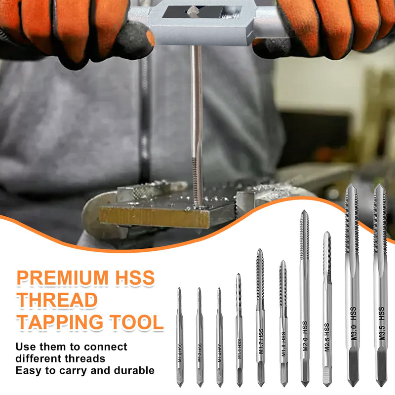 [Australia - AusPower] - 11 Piece Metric Tap Set, M1-M3.5 HSS Metric Thread Machine Tap Set, Mini Hand Tap Set with Adjustable Tap Wrench, Screw Tap Set for Wood, Plastic, Metal 11 Pieces. 