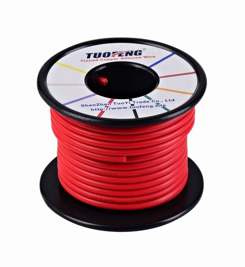 TUOFENG 14 AWG Wire, Soft and Flexible Silicone Insulated Wire 66 Feet [33 ft Black and 33 ft Red ] Stranded Wire High Temperature Resistance for RC Applications,Test Lead,Drones Battery 14 AWG 2 colors wire 33ft