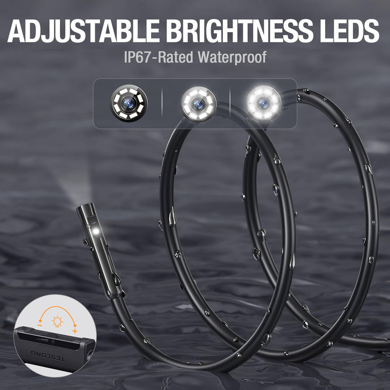 [Australia - AusPower] - Dual Lens Endoscope Camera with Light, Teslong USB-C Borescope Inspection Camera with 8+1 LED Lights, 10FT Flexible Waterproof Fiber Optic Camera Snake Scope compatible with iPhone 15, Android Phone 