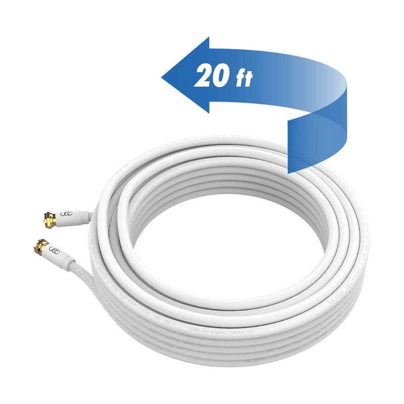 [Australia - AusPower] - Ultra Clarity Cables Coaxial Cable (20 ft) Triple Shielded-RG6 Coax TV Cable Cord Wire in-Wall Rated-Digital Audio VideoGold Plated Connectors -20 feet 20 feet White 