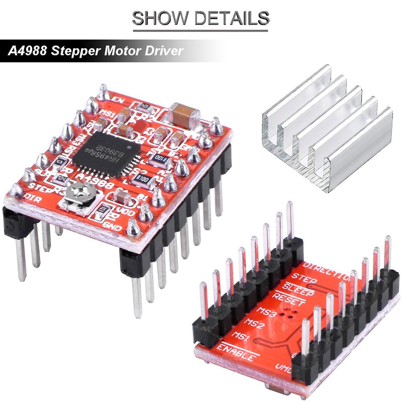 [Australia - AusPower] - 10 pcs A4988 Stepper Motor Driver Module Stepstick Stepper Adjustable Driver Module with Heat Sink Screwdriver for 3D Printer Reprap CNC Machine 