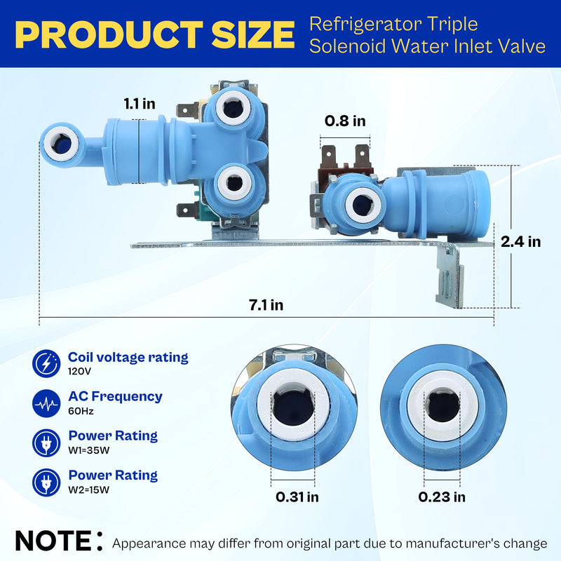 [Australia - AusPower] - 242252702 Refrigerator Triple Solenoid Water Inlet Valve Assembly for Frigidaire, Ke.nmore, Electro.lux Models FFSS2615TS0,FFSS2615TE4, FFHS2611PFEA,FFHB2750TD5,FRSS26L3AF0 