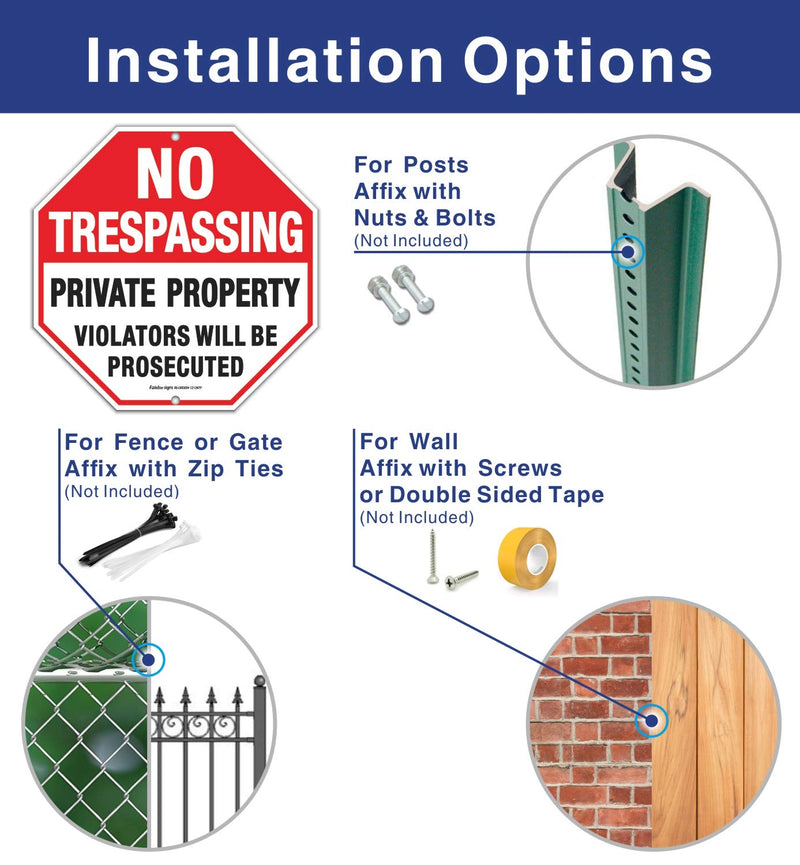 Faittoo 4 Pack 12 x 12 Inches Octagon Heavy Duty Aluminum No Trespassing Signs, Private Property Violators Will Be Prosecuted, Red, Reflective, Easy to Mount, Weather Resistant Red - 4 Pack