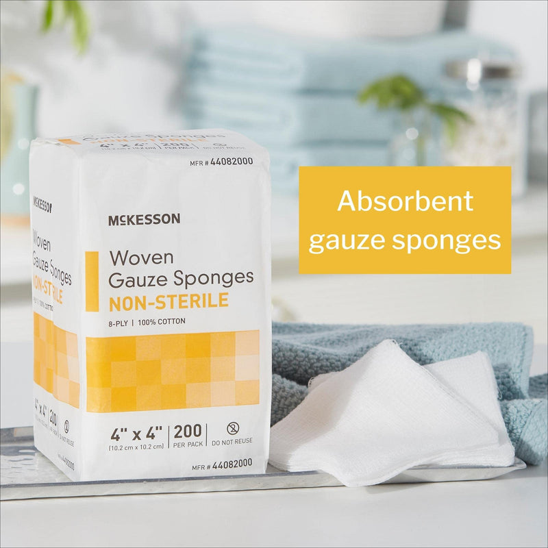 [Australia - AusPower] - McKesson Woven Gauze Sponges, Non-Sterile, 8-Ply, 100% Cotton, 4 in x 4 in, 200 per Pack, 1 Pack 