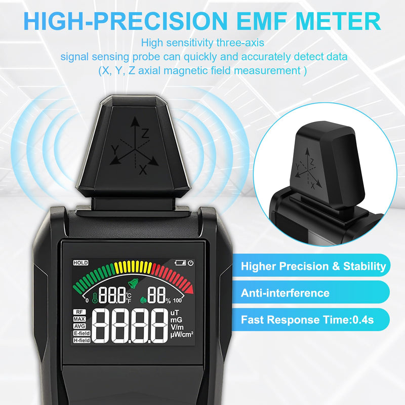 [Australia - AusPower] - EMF Meter Radiation Detector,5-in-1 EMF Detector,Magnetic Field & Radio Frequency Detector for EF MF RF Temperature Humidity,EMF Reader for Home,Office EMF Inspections and Ghost Hunting 