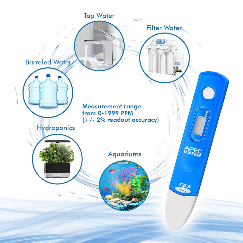 [Australia - AusPower] - APEC TDS METER Digital Water Quality TDS Test Kit Meter with Carrying Case, 0 to 1999 ppm Measurement Range, 1 ppm Resolution, 2% Readout Accuracy 