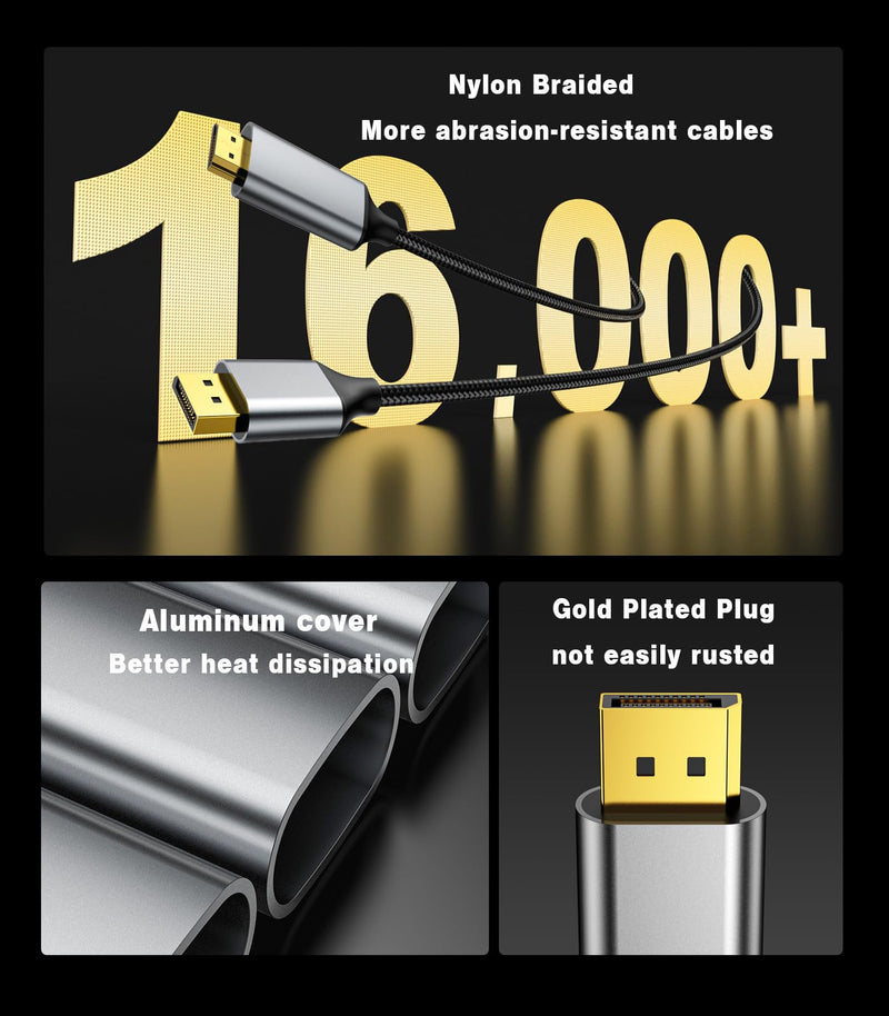 5Pack DisplayPort to HDMI Cable 6Ft (4K@60Hz,1440P/2K@120Hz) Uni-Directional Display Port 1.2 to HDMI 2.0 Braided Cord,DP to HDMI Compatible with AMD,NVIDIA,Desktops,and Gaming Monitors 5Pack