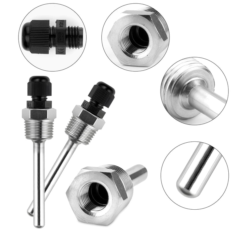 8 x 100 mm Immersion Sleeve Immersion Protection Pipes for Thermocouples Pack of 3 Protective Tube for Temperature Sensor Stainless Steel Diving Sleeve Thread Thermowell Immersion Sleeve for 8x100mm-3pcs