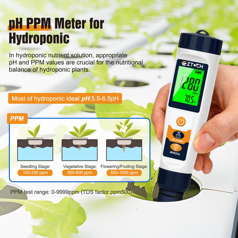 [Australia - AusPower] - Hydrogen Water Tester pH H2 ORP Meter, Hydroponic pH TDS EC Meter, 6 in 1 pH H2 ORP TDS EC Temp Tester for Drinking Water and Pool, Dissolved Hydrogen Tester for Hydrogen Water Bottle 