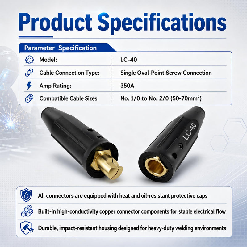 2 Pack LC-40 Welding Leads Quick Connector, Welding Cable Connectors, Male & Female Welding Connectors for Welding Machine Accessories, 1/0 and 2/0 Welding Cable Size Capacity, 350 amps Max Rating