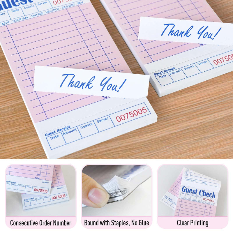[Australia - AusPower] - Server Guest Checkbook, 5 Pack EP-3632-1 Server Note Book, Thick Server Paper with Guest Receipts, Waitress Notepads - 250 Orders Total (Pink, 6.75" x 3.5") 5 Pack--Pink 
