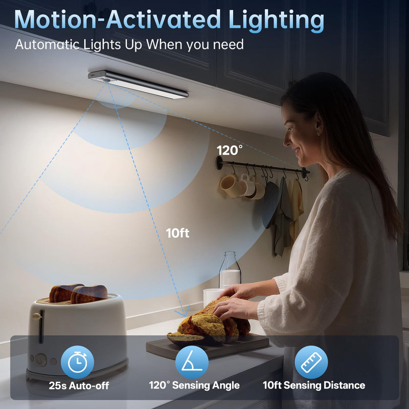 [Australia - AusPower] - Under Cabinet Lighting,5 Pack Rechargeable Motion Sensor Light Indoor,3 Colors Dimmable,Magnetic Closet Lights Battery Operated,Under Counter Lights for Kitchen,Wardrobe, Hallway, Home 8inch-5Pack 