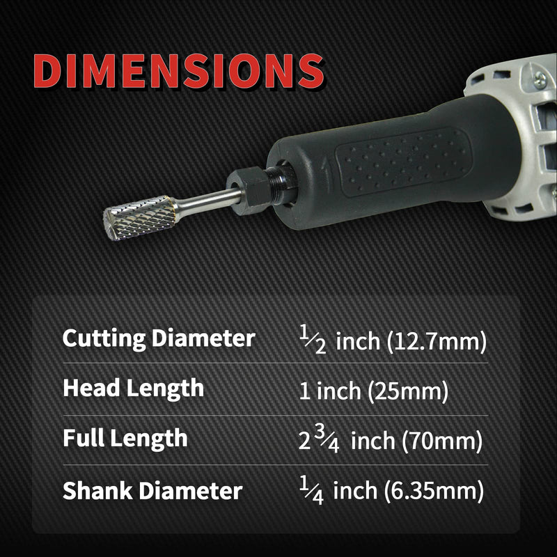 [Australia - AusPower] - S&F STEAD & FAST Carbide Burr with ¼ Shank ½ Cutter Dia 1 Length, Professional Grade Tungsten File, Die Grinder Bit for Electric or Air Die Grinder, Cylinder End Cut, Grinding Burr bit for Metals SB5DC 