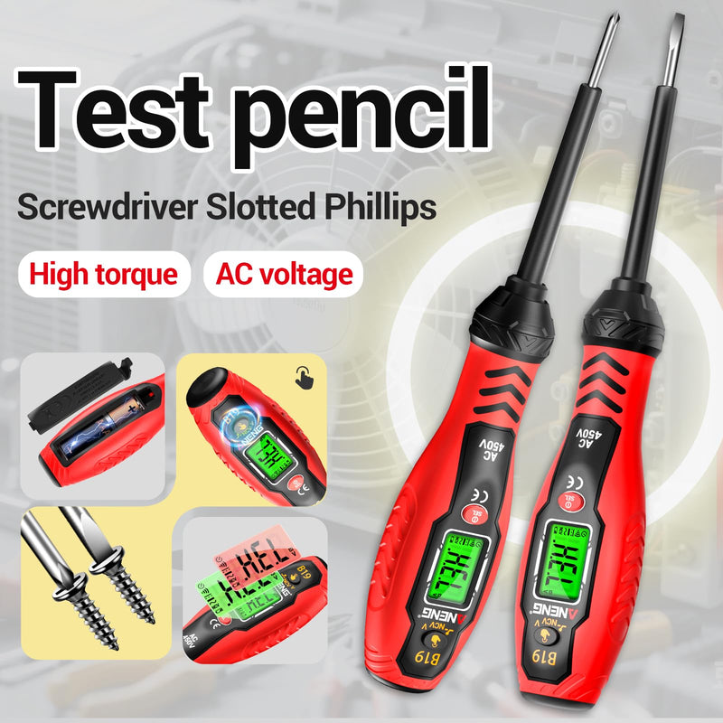 [Australia - AusPower] - ANENG Voltage Tester with Screwdriver Electrical Tester Tool Non Contact Voltage Detector Dual Range AC 11V/30V-1000V,Live/Null Wire Electric Tester with LCD Display,Buzzer Alarm,Breakpoint Finder B19 Red(crosshead/flathead) 