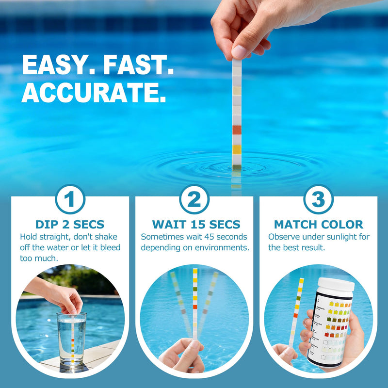 [Australia - AusPower] - Pooloob 8-in-1 Pool and Spa Test Strips, 150 Count Water Testing Kit for Saltwater & Chlorine Pools - Tests pH, Salt, Free Chlorine, Bromine, Alkalinity, Hardness, Cyanuric Acid & Total Chlorine 
