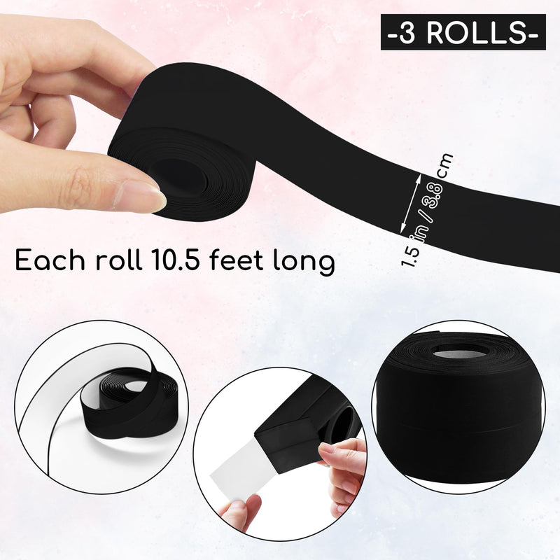 [Australia - AusPower] - 3 Rolls 10.5 Feet Caulk Tape Toilet Caulking Strip Self Adhesive Caulk Strip Bathroom Caulk Tape Sealing Strip Bathtub Tape Peel and Stick Caulk Strip, 1.5 Inches (Black) Black 
