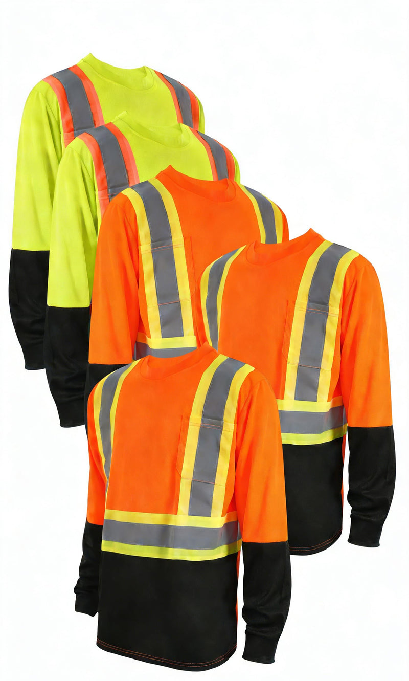 Facitisu High Visibility Safety T-Shirts with Reflective Stripes, Orange and Yellow, Short Sleeve Work Long Shirts, 5 Pack Set B-206 X-Large