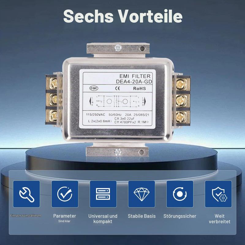 DEA4-20A-GD EMI Filter Performance Filter 115V 250V 20A 50/60Hz Single-Phase Filter, Terminal Block Connection