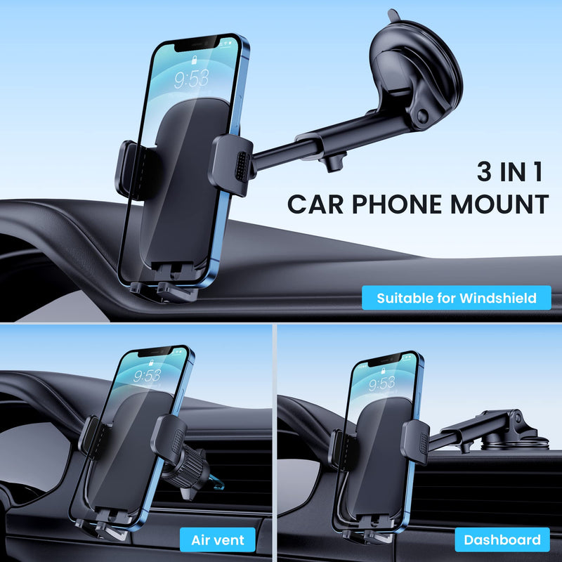 [Australia - AusPower] - Qifutan Car Phone Holder Mount Phone Mount for Car Windshield Dashboard Air Vent Universal Hands Free Automobile Cell Phone Holder Fit iPhone Black 