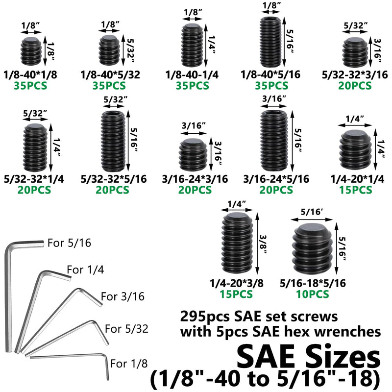 [Australia - AusPower] - 775PCS Metric +SAE Set Screw Assortment Kit, Hex Socket Head Cup Point Set Screws 12.9 Class Alloy Steel Grub Screw, Internal Hex Drive Cup-Point Screw (M3-M8, 1/8"-40 to 5/16"-18) Black 775PCS 