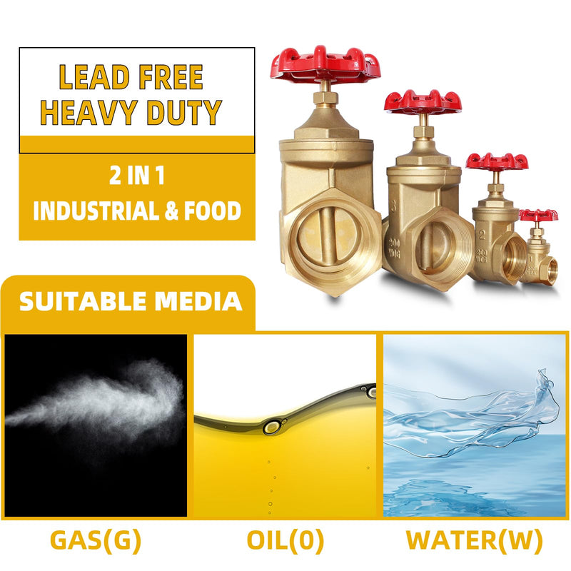 3/4" NPT Brass Gate Valve, Heavy Duty Female x Female Thread Manual Rotary Sluice Valve with Wheel Handle for Water, Oil, Gas, Industrial Plumbing, and HVAC Systems (3/4", DN20) 3/4"-NPT