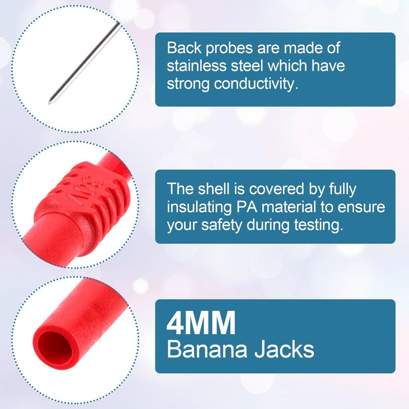 [Australia - AusPower] - ANCIRS 4 Pcs Bendable Test Probe Pins, 0.7mm Non-Destructive Insulation Piercing Needle, Multimeter Probe Pin, Backprobe Test Lead Kit for Car Tester, Banana Socket Tester (2pcs Black+2pcs Red) Black,Red (Style2) -4pcs 