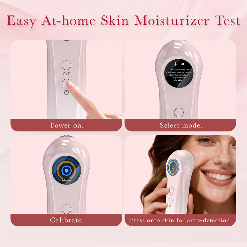 Portable Skin Hydration Tester Home Use, Real-Time Skin Moisture Meter Testing Water & Oil Level with TFT Display, Fast & Accurate Mode Face & Body Hydration Monitor, Skincare Gifts for Women