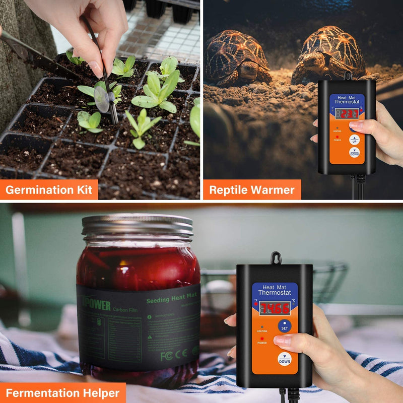 [Australia - AusPower] - iPower Digital Heat Mat Thermostat Controller for Seed Germination, Reptiles and Brewing Breeding Incubation Greenhouse, 40-108°F, 8.3A 1000W 1000W-Orange 1 Pack 