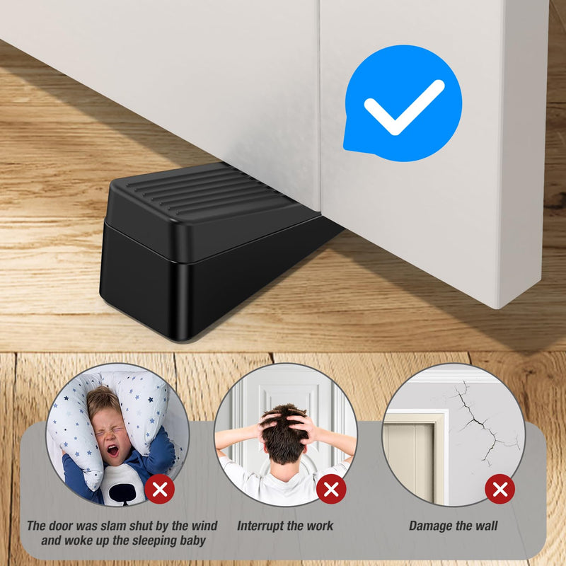 [Australia - AusPower] - Crosize 2.2 inch Large Door Stopper, Strongest Metal Door Stops, Stackable to 4 inch, Non-slip Heavy Duty Big Door Stop Wedge for Bottom of Door, Black, 1 Pack 