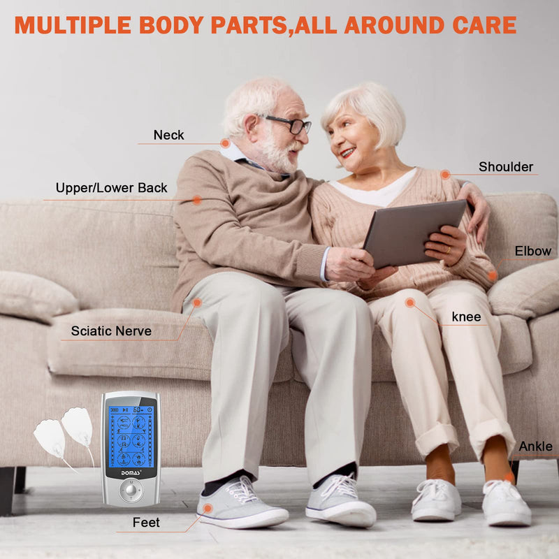 [Australia - AusPower] - DOMAS TENS Unit Muscle Stimulator,Electric Shock Therapy for Muscles Dual Channel Electronic Pulse Massager with 24 Modes Physical Therapy Equipment for Pain Relief Silver 