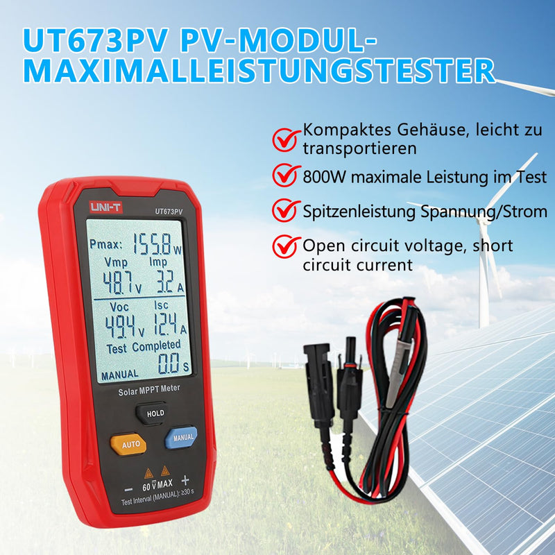 Solar Panel Tester 800W Solar Meter, Solar MPPT Power Meter with LCD Display, Photovoltaic Solar Panel Tester Power Meter